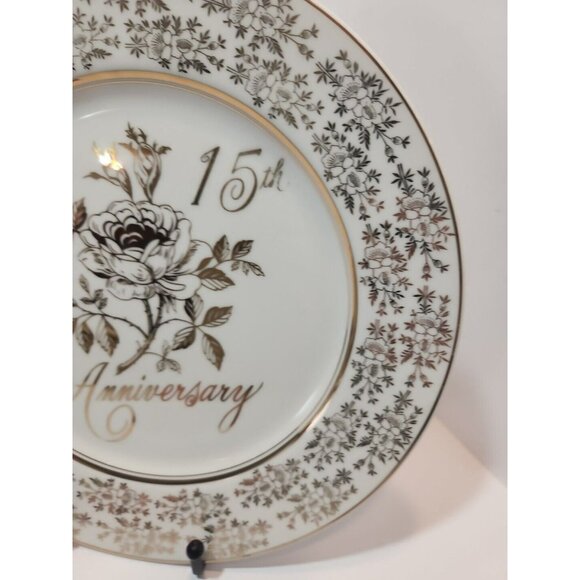 Vintage Norcrest Gold Floral 15th Anniversary Collector Plate Great Gift Couples - Picture 5 of 10